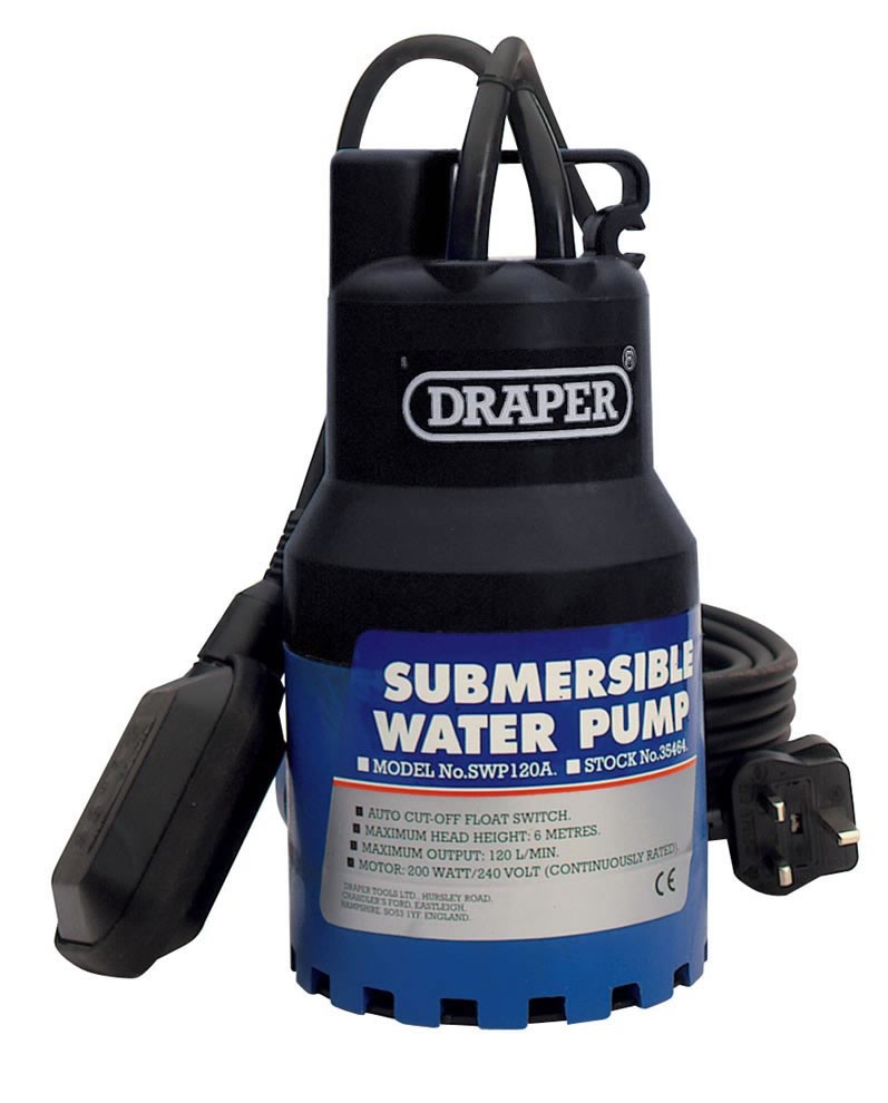 Draper 120Lmin Submersible Pump 200w with float switch