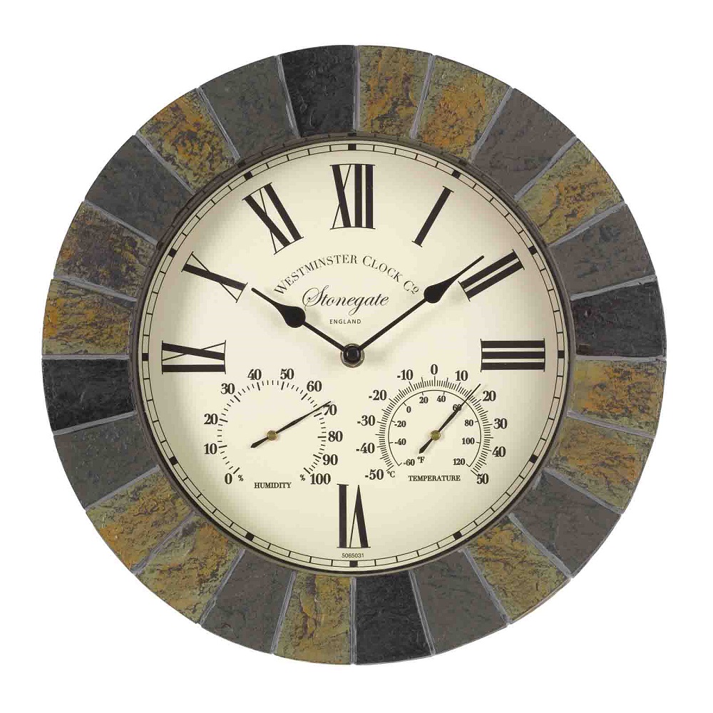 Smart Garden Stonegate Wall Clock Thermometer 14Slate Effect