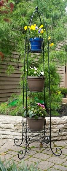 Panacea Tall Finial Top 3 Tier Plant Stand Black
