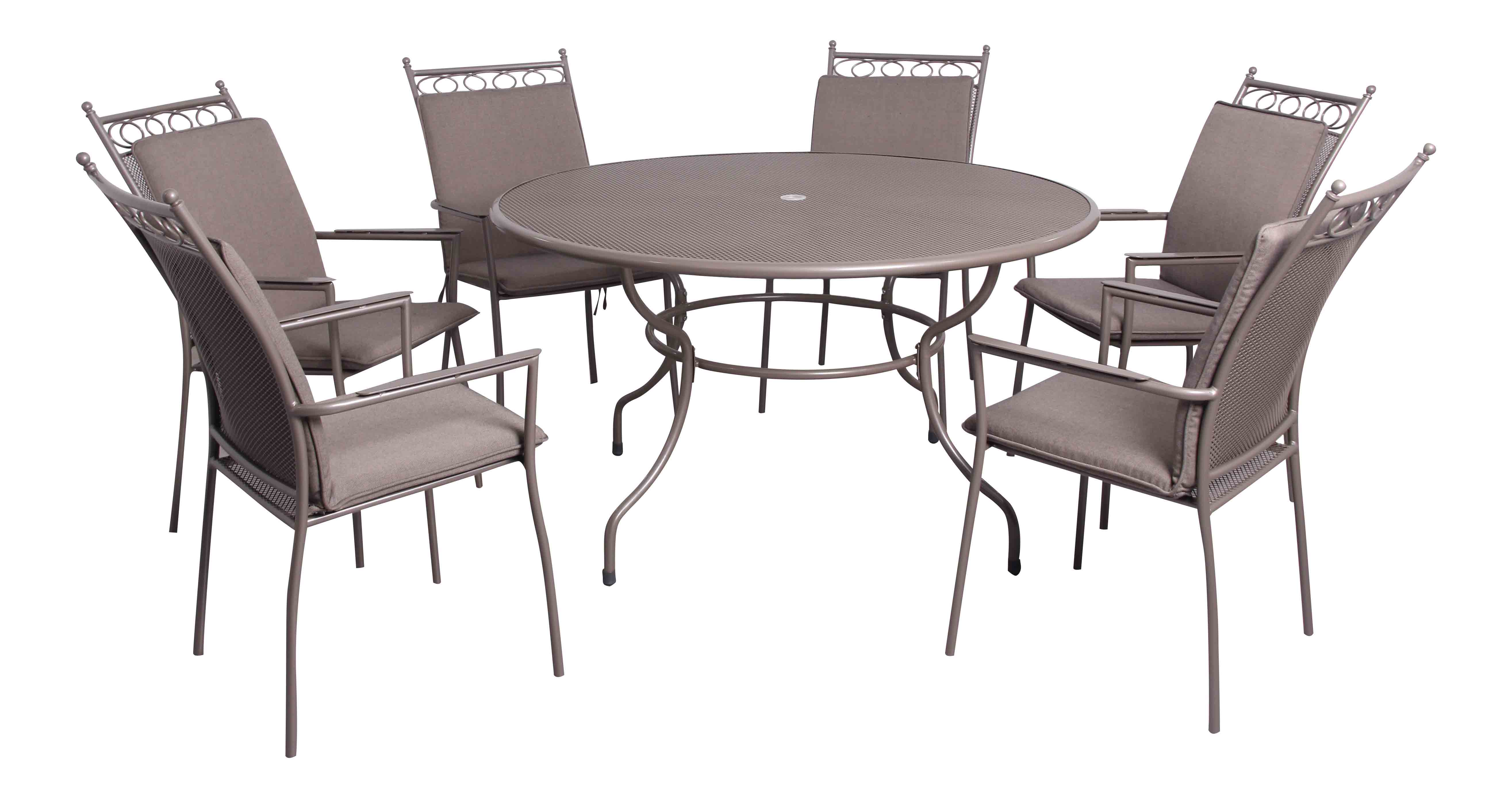 LG Outdoor Richmond 6 Seat Round Dining Set Highback Armchairs and Cushions