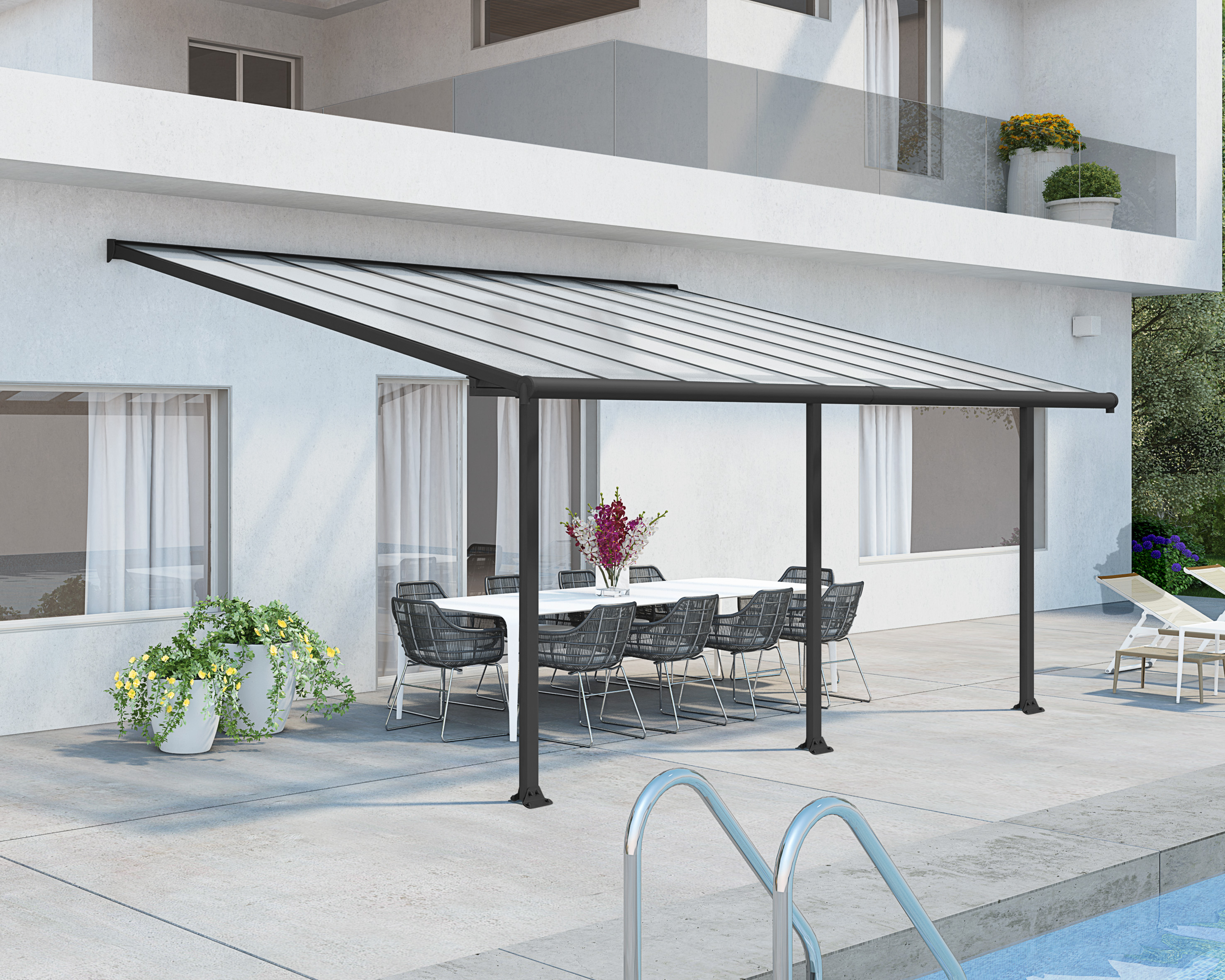 Palram-Canopia Olympia Patio Cover 3x5.46m Grey - Clear