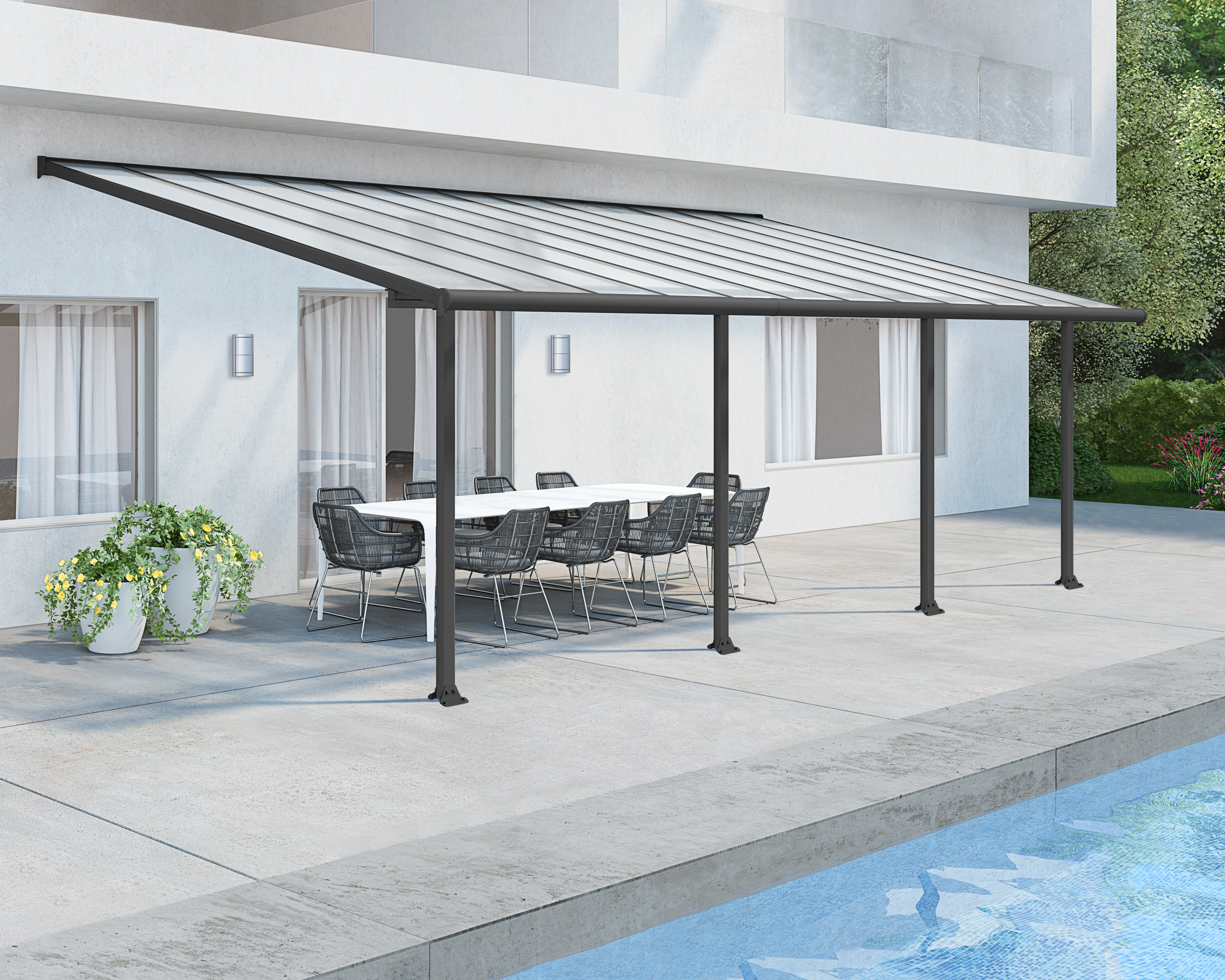 Palram-Canopia Olympia Patio Cover 3x7.3m Grey - Clear