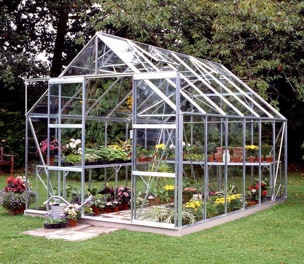 Halls Magnum Greenhouse (8ft Wide)-[Width:8ft]-[Finish:Aluminium Mill]-[Length:12ft]-[Glazing:Horticultural Glass]-[Base:No]