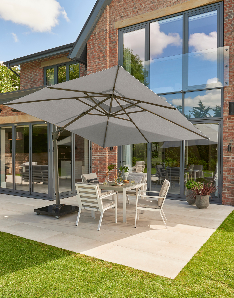 Image of Norfolk Leisure 3x3m Royce Ambassador Square LED Cantilever Parasol with Cover (Soft Grey)