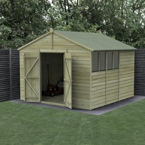 Forest Garden Beckwood Shiplap Pressure Treated 10x10 Apex Shed with Double Door