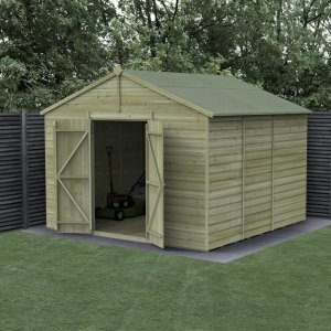 Forest Garden Beckwood Shiplap Pressure Treated 10x10 Apex Shed with Double Door (No Window)
