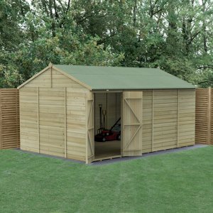 Forest Garden Beckwood Shiplap Pressure Treated 15x10 Reverse Apex Shed with Double Door (No Window)
