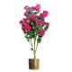 Leaf Design 100cm Premium Artificial Azalea Pink Flowers Potted Plant with Gold Metal Planter