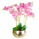 Leaf Design Large Artificial Orchids Display with XL Metal Bowl Planter (70x70cm)