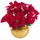 Leaf Design Artificial Christmas Xmas Red Poinsettia 40cm Gold Curved Metal Planter