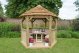Forest Garden 3m Hexagonal Wooden Garden Gazebo with Thatched Roof - Furnished with Table, Benches and Cushions (Cream)