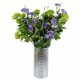 Leaf Design 60cm Artificial Purple Wild Rose Arrangement Silver Glass Vase