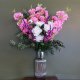 Leaf Design 100cm Artificial Pink Blossom White Rose Arrangement Glass Vase