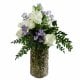 Leaf Design 60cm Artificial White Rose Purple Starflower Display Glass Vase