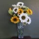 Leaf Design 80cm Artificial White and Yellow Sunflower Mix Glass Vase