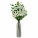Leaf Design 100cm Artificial White Lily and Fern Display Glass Vase
