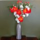 Leaf Design 100cm Poppy and White Blossom Arrangement Glass Vase