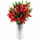 Leaf Design 70cm Artificial Red Lily Display Silver Glass Vase