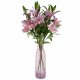 Leaf Design 100cm Artificial Pink Lily Flower Arrangement Glass Vase