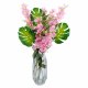 Leaf Design 60cm Artificial Pink Delphinium Tropical with Glass Vase