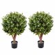 Leaf Design 90cm Pair of UV Resistant Artificial Gloxinia Single Ball Topiary with 1608 Leaves and Natural Trunk