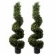 Leaf Design 120cm Pair of Spiral Boxwood Artificial UV Resistant Outdoor Tree
