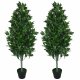Leaf Design Pair of 120cm (4ft) Artificial Topiary Bay Trees Pyramid Cones (XL)