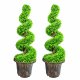 Leaf Design 90cm Pair of Green Large Leaf Spiral Topiary Trees with Decorative Planters