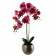 Leaf Design 70cm Artificial Orchid Dark Pink with Silver Ceramic Planter