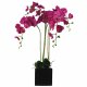 Leaf Design 90cm Artificial Orchid Dark Pink in Ceramic Cube Planter