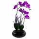Leaf Design 38cm Artificial Orchid in Black Ceramic Bowl Planter