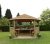 Forest Garden 4.7m Hexagonal Wooden Garden Gazebo with Thatched Roof - Furnished with Table, Benches and Cushions  (Terracotta)