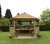 Forest Garden 4.7m Hexagonal Wooden Garden Gazebo with Cedar Roof - Furnished with Table, Benches and Cushions (Terracotta)