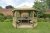 Forest Garden 4m Hexagonal Wooden Garden Gazebo with Timber Roof - Furnished with Table, Benches and Cushions (Cream)