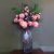 Leaf Design 85cm Geometric Glass Vase Pink Peony and Artificial Berry Flowers