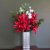 Leaf Design 80cm Artificial Red Lily Arrangement Silver Glass Vase