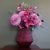 Leaf Design 50cm Pretty Pink Dahlia Display Glass Vase