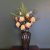 Leaf Design 65cm Artificial Yellow Rose Display Geometric Glass Vase