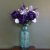 Leaf Design 80cm Artificial Purple Chrysanthemum Arrangement Glass Vase