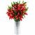 Leaf Design 70cm Artificial Red Lily Display Silver Glass Vase