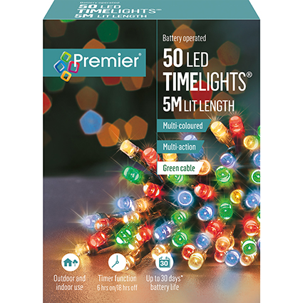 Premier 50 Multi Action Battery LED Christmas Lights (Multi Colour)