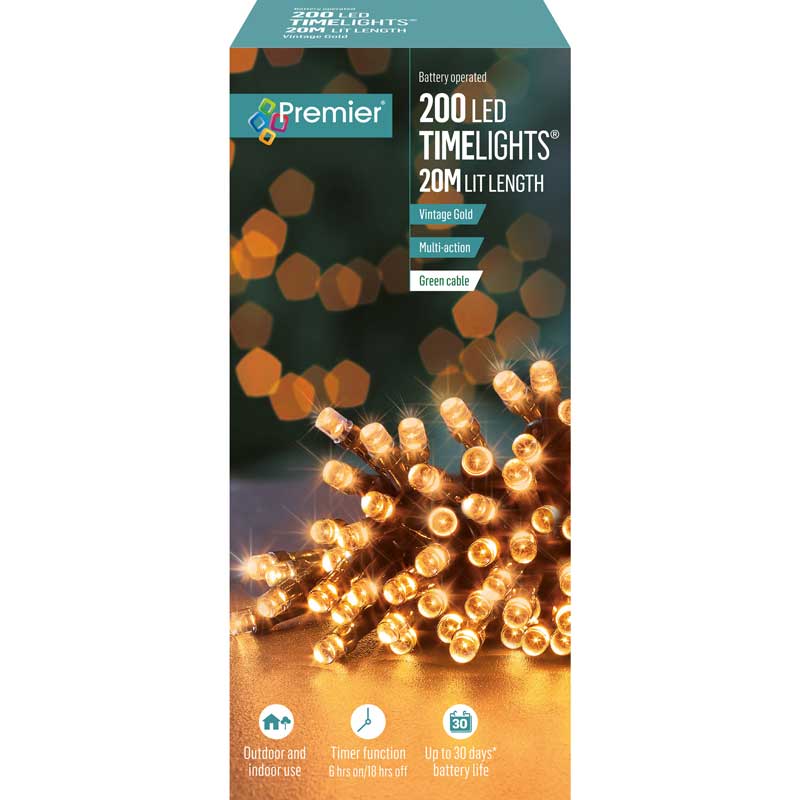 Premier 200 Multi Action Battery LED Christmas Lights (Vintage Gold)