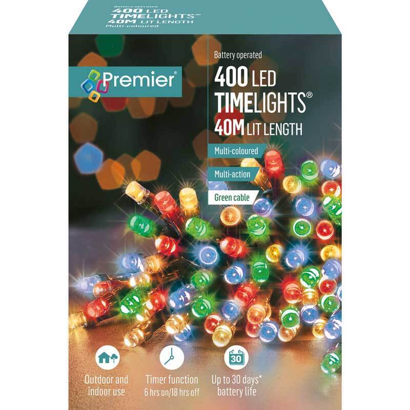 Premier 400 Multi Action Battery LED Christmas Lights (Multi-Colour)