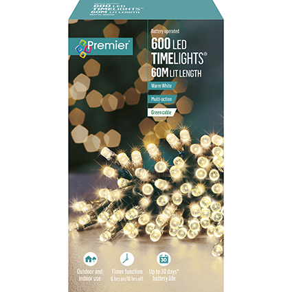 Premier 600 Multi Action Battery LED Christmas Lights (Warm White)
