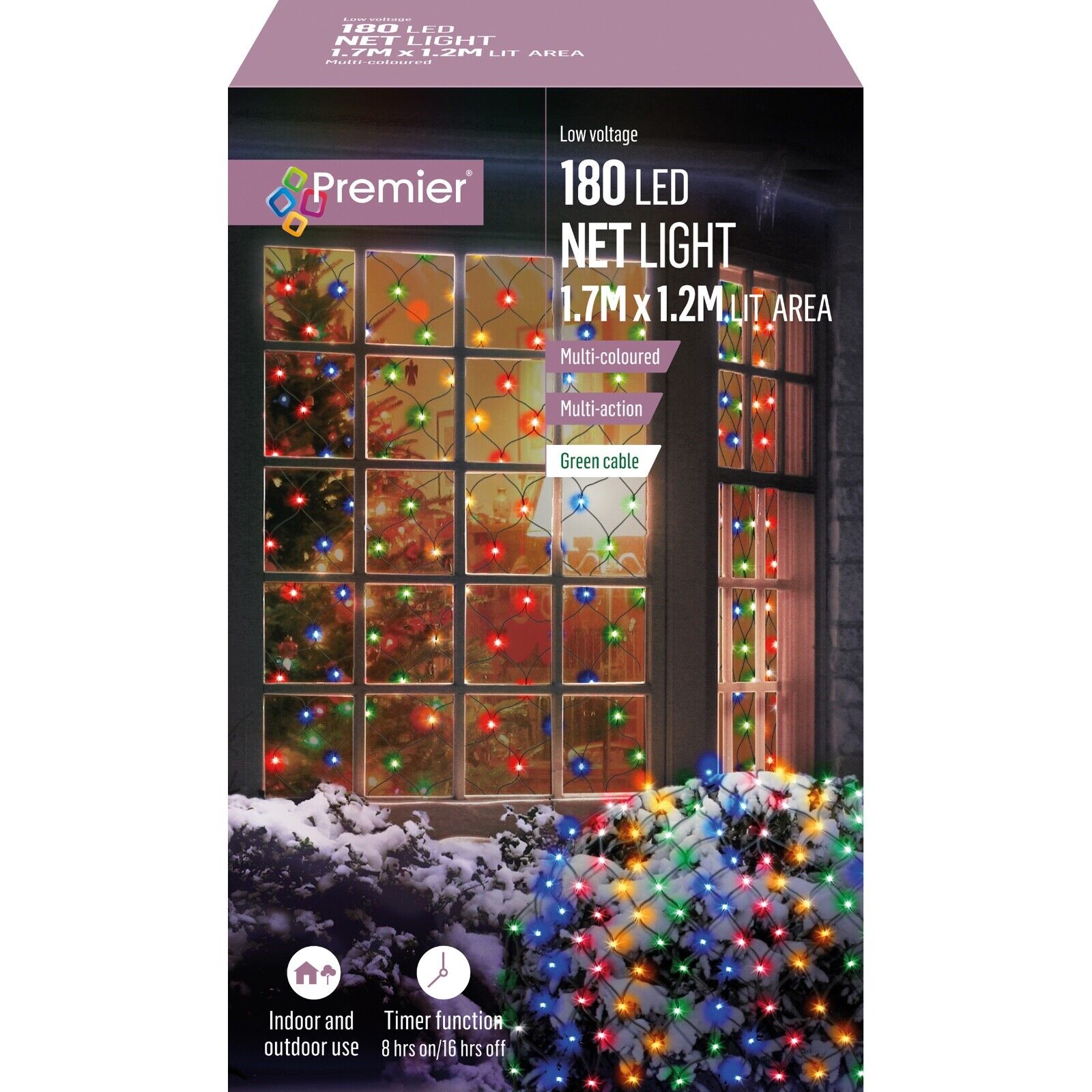 Premier Multi Action Net Lights Multi Coloured 180 Led’s