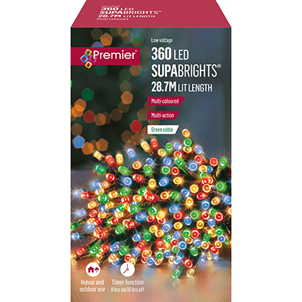 Premier Supabright Multi-Action 36m LED Christmas Lights (Multi-Colour)
