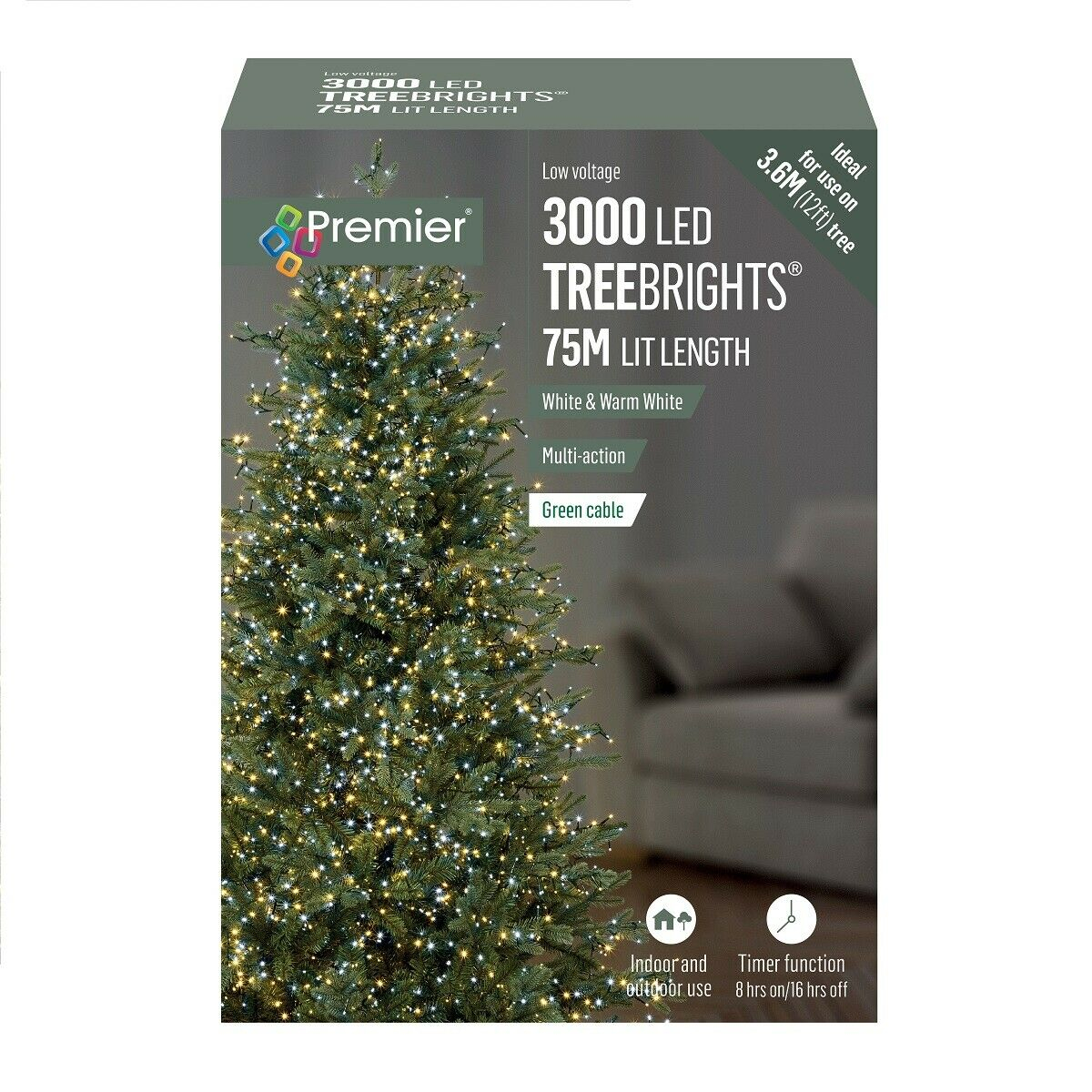Premier 3000 Multi-Action LED Treebrights With Timer (White and Warm White)