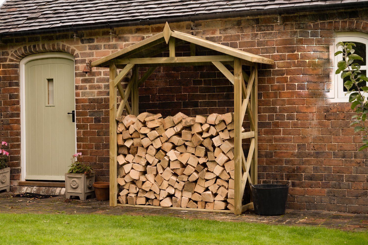 Image of Forest Garden Large Apex Pressure Treated Wall Log Store
