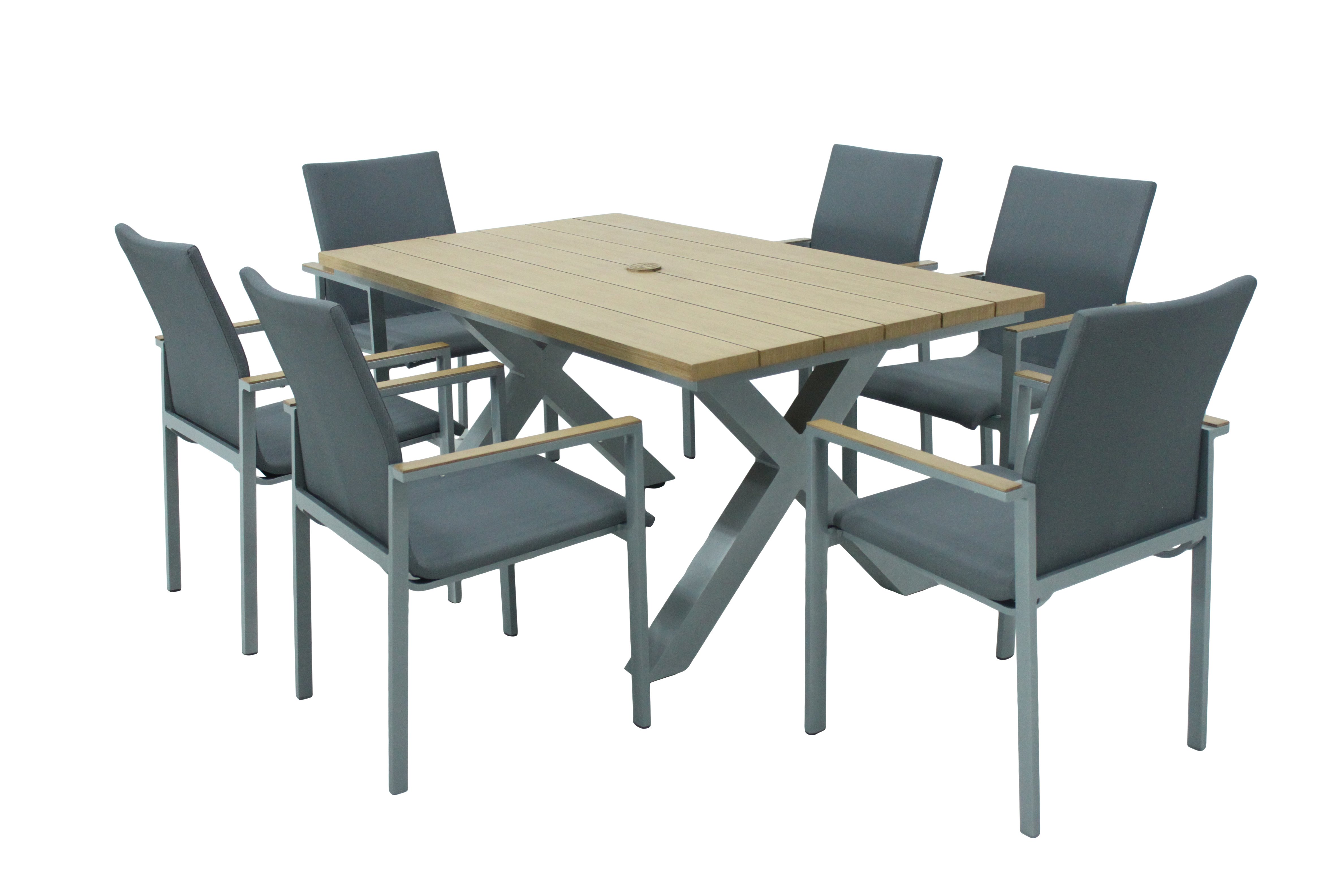 LG Outdoor Siena 6 Seat Dining Set with Stacking Chair (Light/Modern Grey)