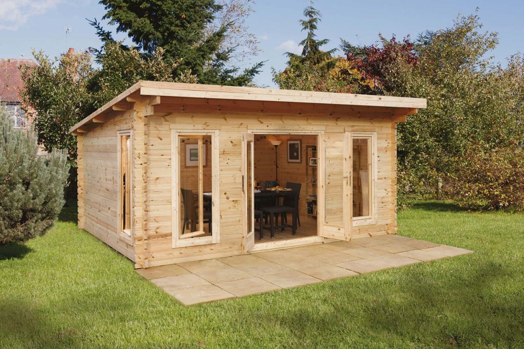 Forest Garden Mendip 5.0m x 4.0m Pent Double Glazed Log Cabin (24kg Polyester Felt Without Underlay)